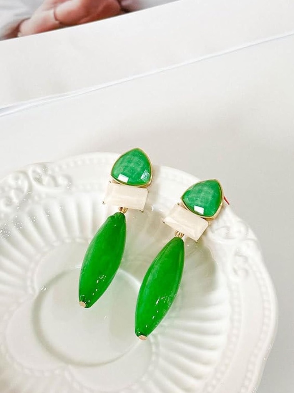 Emerald Green Geometric Statement Drop Earrings